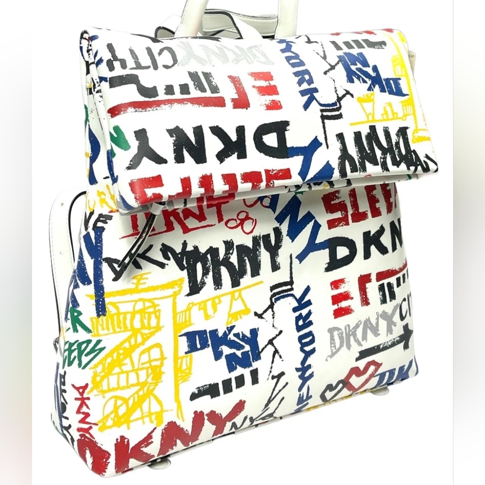 DKNY Tilly Fold-over Multi Color Graffiti Backpack